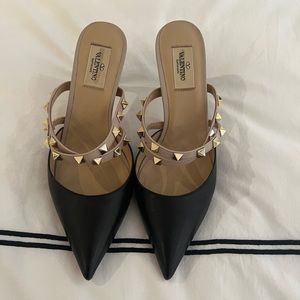 Valentino Black Mules with Gold Studs